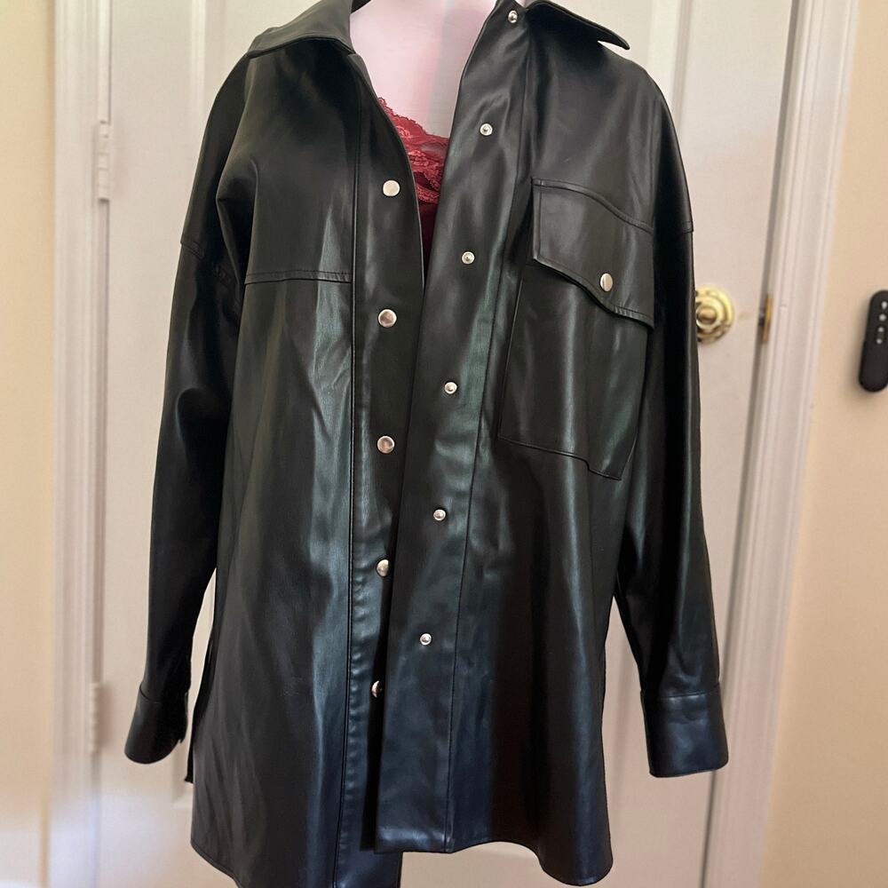 Zara | Black Oversized Faux Leather Jacket | XL | Shacket